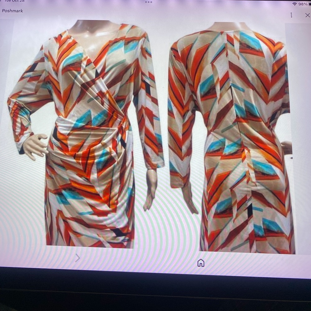 Calvin Klein Collection Multicolor Chevron Long Sleeve Dress Size 14